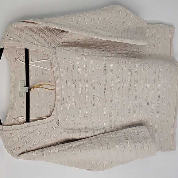 Ryegrass Tan Open Knit Square Neckline 3/4 Sleeve Bodycon Sweater Top Sz: XLarge - Picture 1 of 9